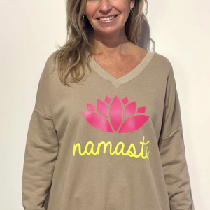 Sweater Namasté V-Neck – sand / pink / neon-gelb