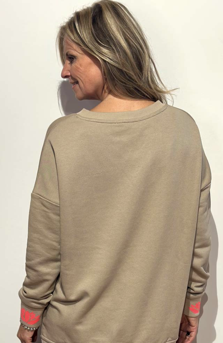 Sweater Namasté V-Neck – sand / pink / neon-gelb – Bild 2