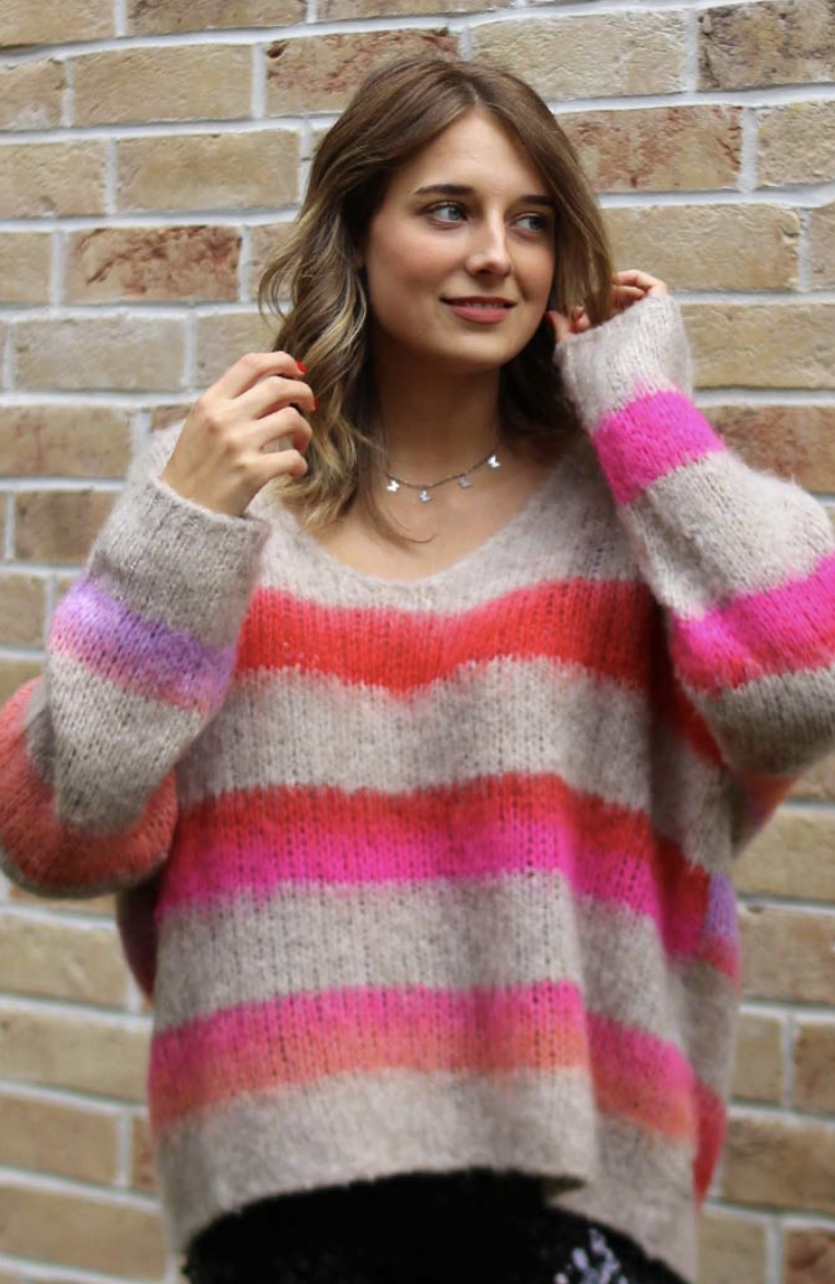 Pullover mit multicolor Stripes - sand