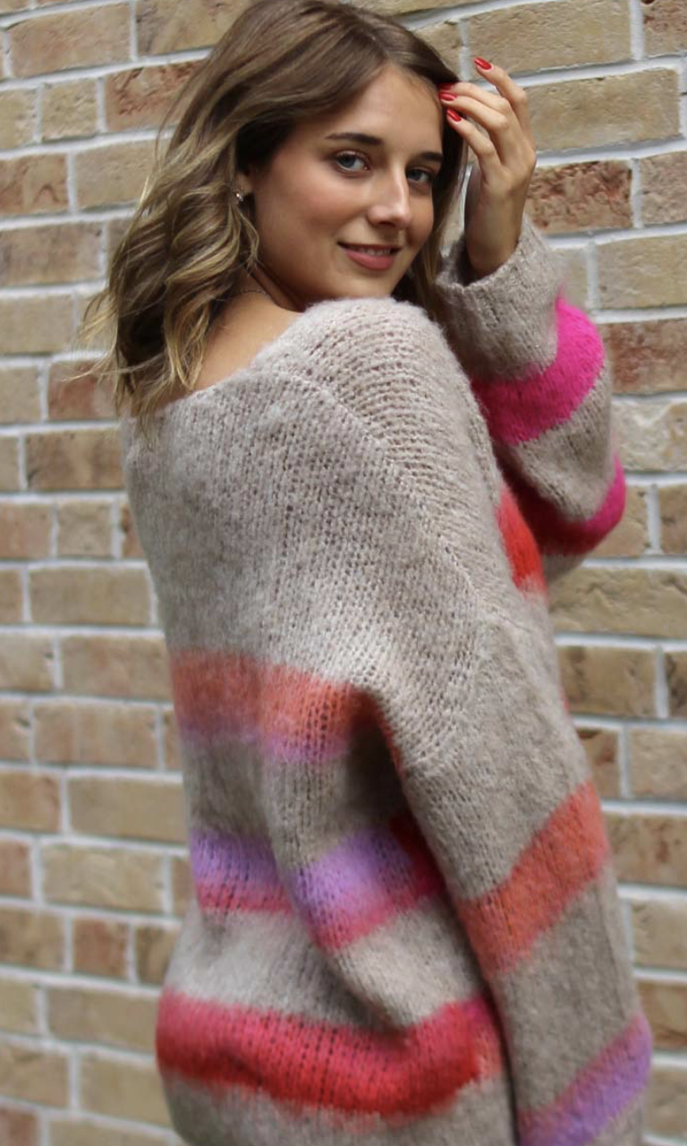 Pullover mit multicolor Stripes - sand – Bild 2