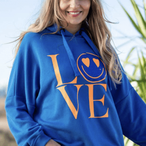 Love Heartface Hoodie - blue neonorange