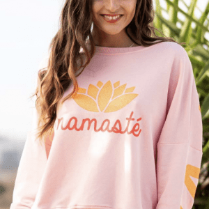 Round Double Namaste Glitter Sweater - rose neonorange