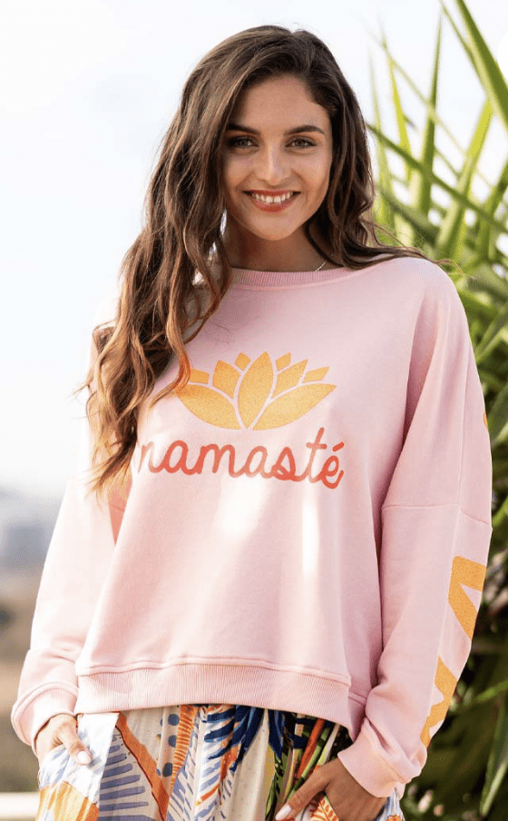 Round Double Namaste Glitter Sweater - rose neonorange