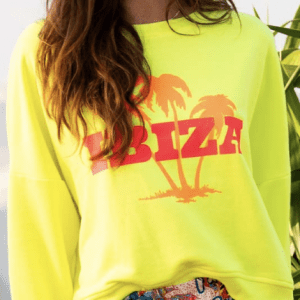 Roundneck Ibiza Palm Sweater - neon yellow neon pink