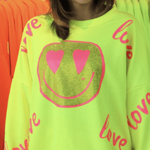 Roundneck Love Heartface neongelb - neonpink