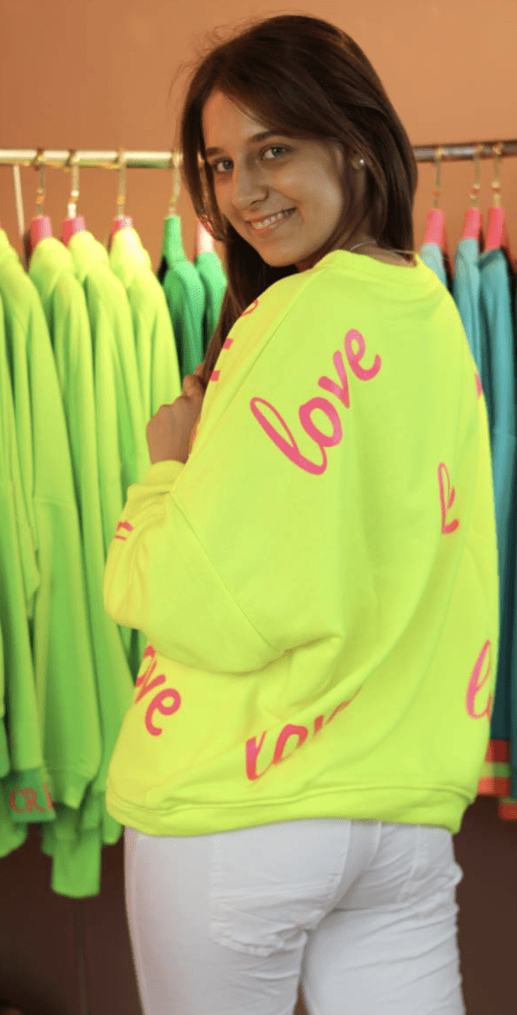 Roundneck Love Heartface neongelb - neonpink – Bild 2