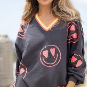 V- Neck Sweather Happy Face anthrazit