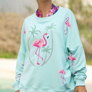 R- Neck Sweather Flamingo allover light blue