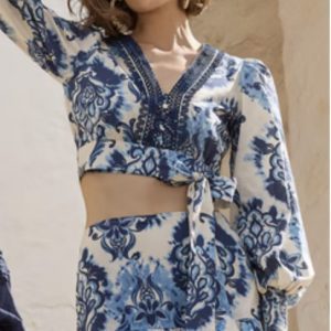 Claire Luise - Bluse mit Borte blau weiss