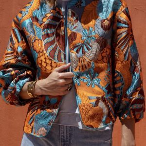 NEMA - kurze Jaquard Jacke Flowerdream orange-blau