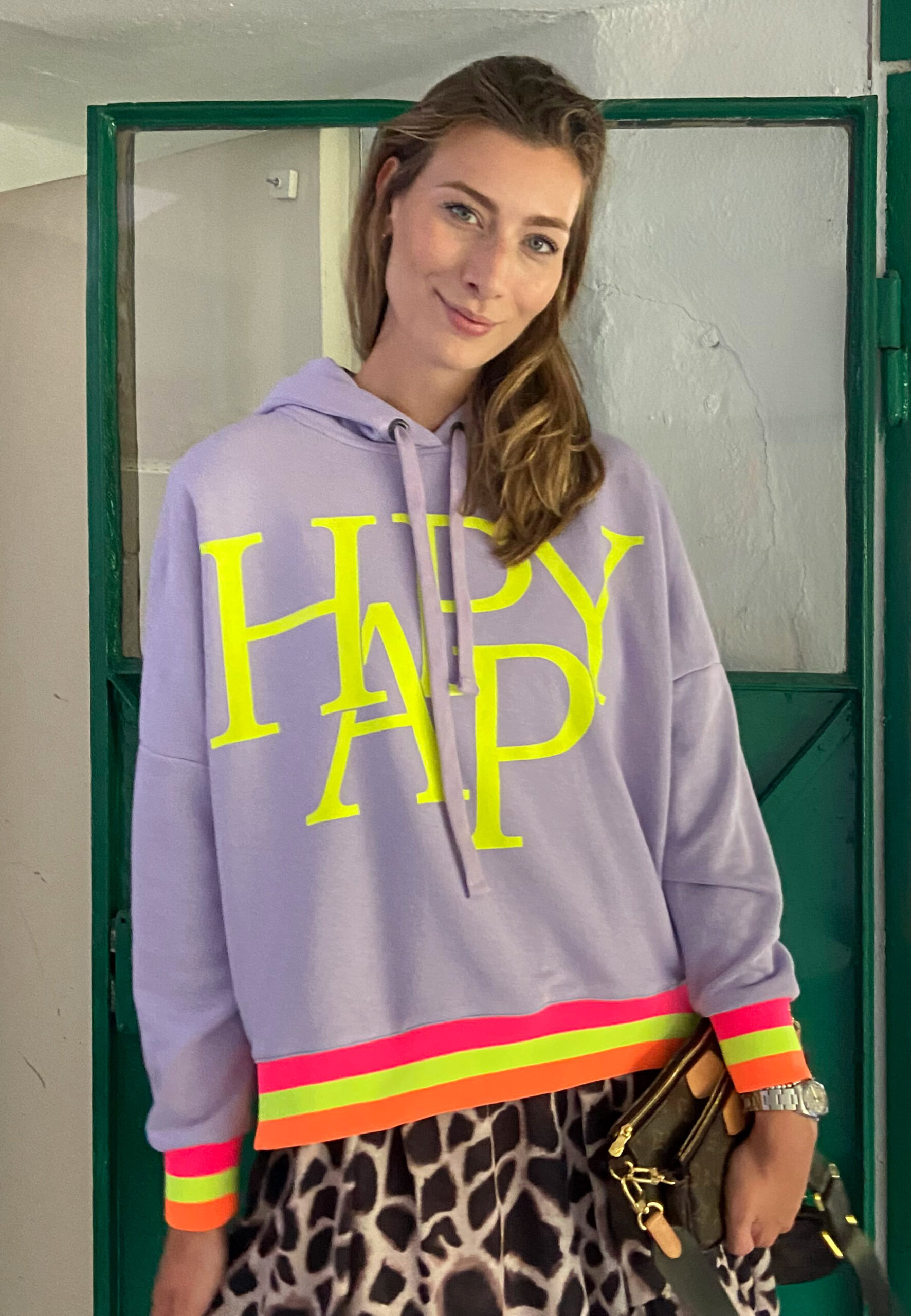 Hoodie Happy - flieder/neon gelb - Just EVE